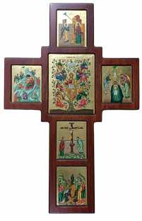 ХРЕСТ-ІКОНОСТАС   ↕34см ↔23см   Дерево Шовкографія Сусальне золото Греція   Е420 