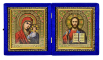 Складень Вседержитель Казанская   ↕23см ↔21см Синий Бархат