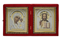 Складень Вседержитель Казанская   ↕24см ↔20см Красный Бархат
