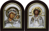 Пара Вседержитель Казанская   ↕26см ↔20см Полиграфия PVD(серебрение)  Греция
