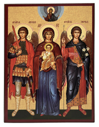 ПРЕСВЯТАЯ БОГОРОДИЦА с МИХАИЛОМ и ГАВРИИЛОМ Архангелами   20/15см МДФ Полиграфия