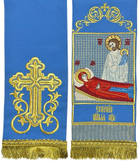 ЗАКЛАДКА для ЄВАНГЕЛІЄ "Успіння" Блакитна 15/140см Габардин Вишивка