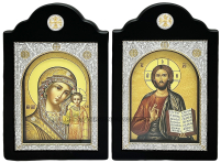 Пара Вседержитель Казанська   ↕25см ↔16см МДФ Поліграфія PVD(посріблення)  Греція